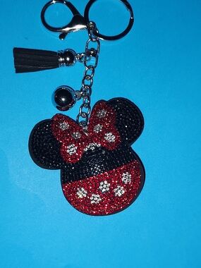 New! Rhinestone Minnie Mouse Red & Black Keychain Charm